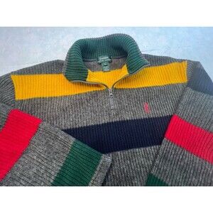 Lauren Ralph Lauren Mens Large Multi Striped Fleece 1/4 Zip Vintage Made In USA